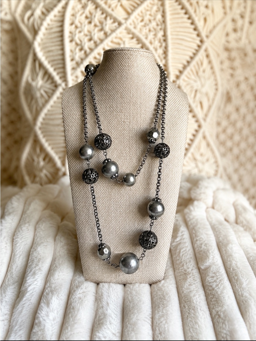 🌿✨ Boho Gunmetal Beaded Necklace | Layered or Long Style | Preloved